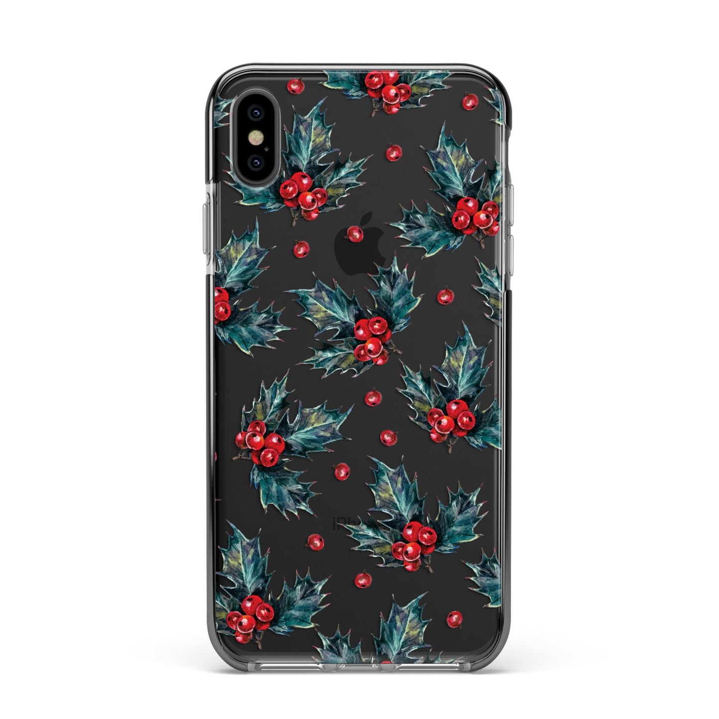 Holly berry Apple iPhone Xs Max Impact Case Black Edge on Black Phone