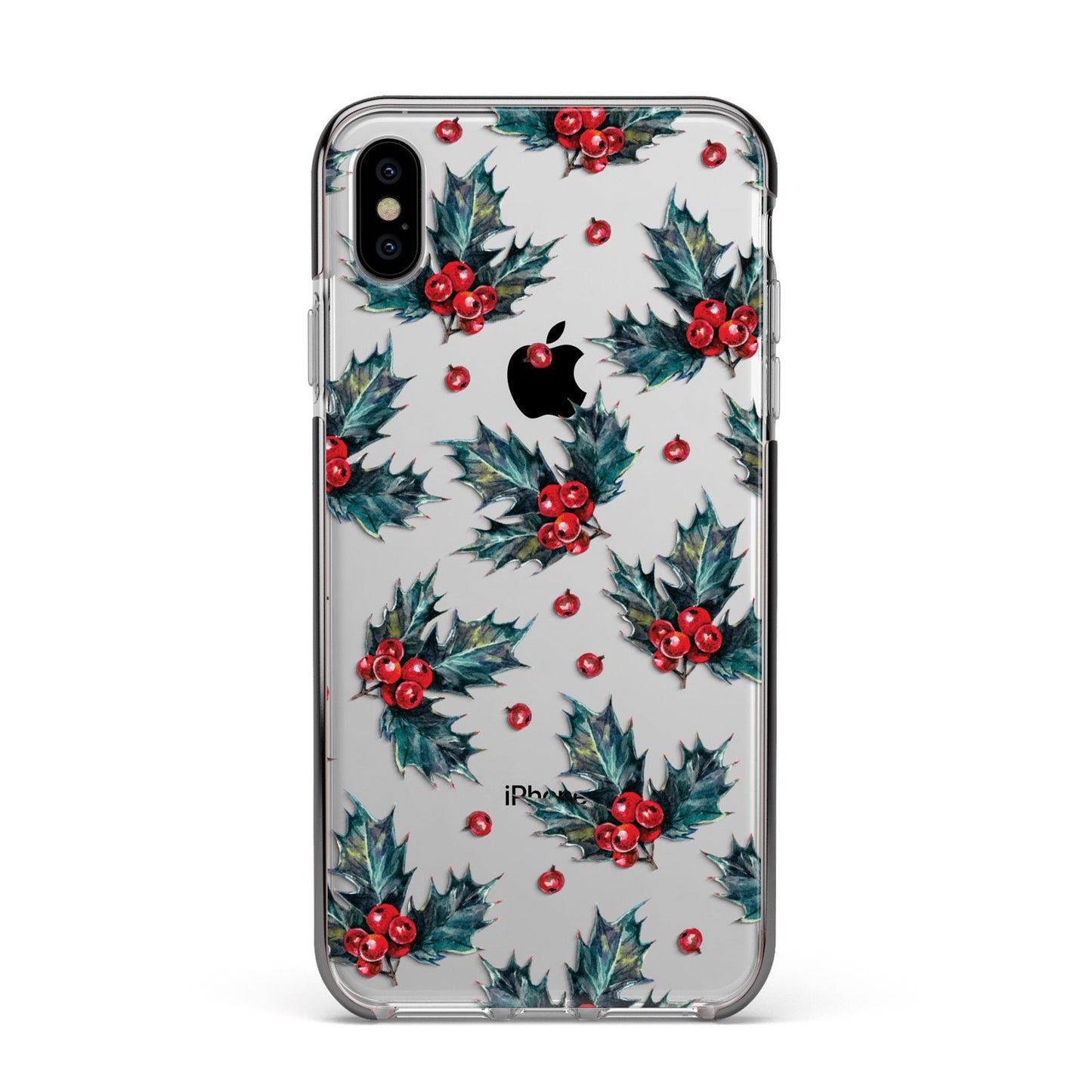 Holly berry Apple iPhone Xs Max Impact Case Black Edge on Silver Phone
