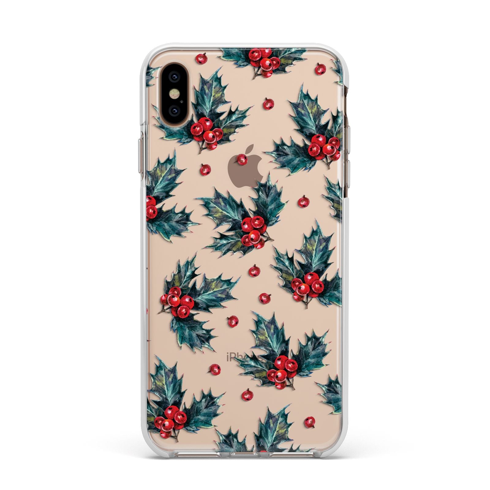 Holly berry Apple iPhone Xs Max Impact Case White Edge on Gold Phone
