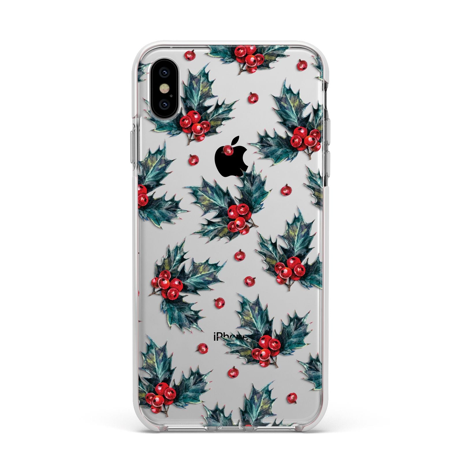 Holly berry Apple iPhone Xs Max Impact Case White Edge on Silver Phone