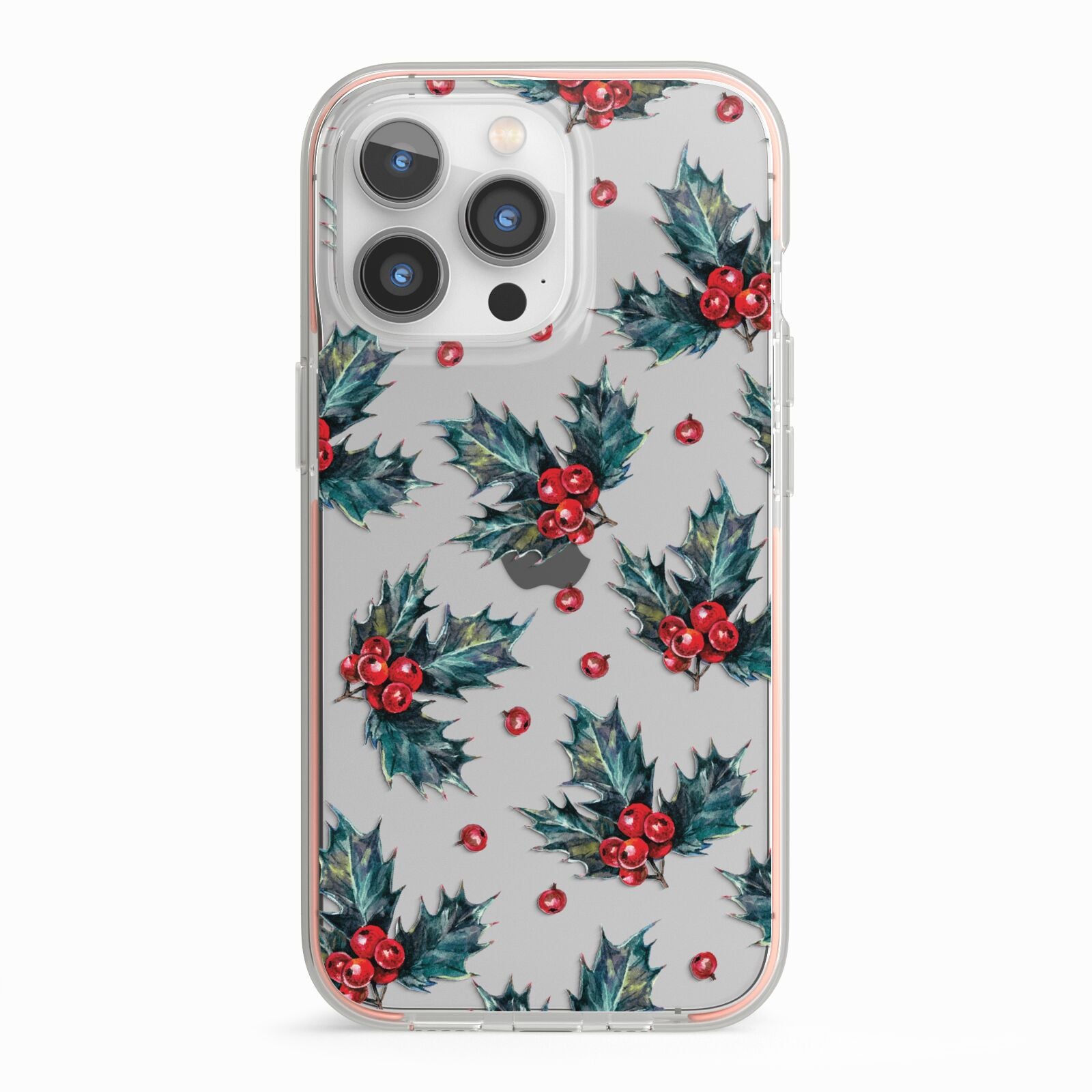 Holly berry iPhone 13 Pro TPU Impact Case with Pink Edges