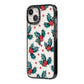 Holly berry iPhone 14 Black Impact Case Side Angle on Silver phone