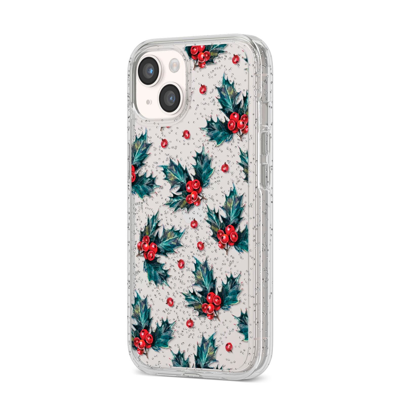 Holly berry iPhone 14 Glitter Tough Case Starlight Angled Image