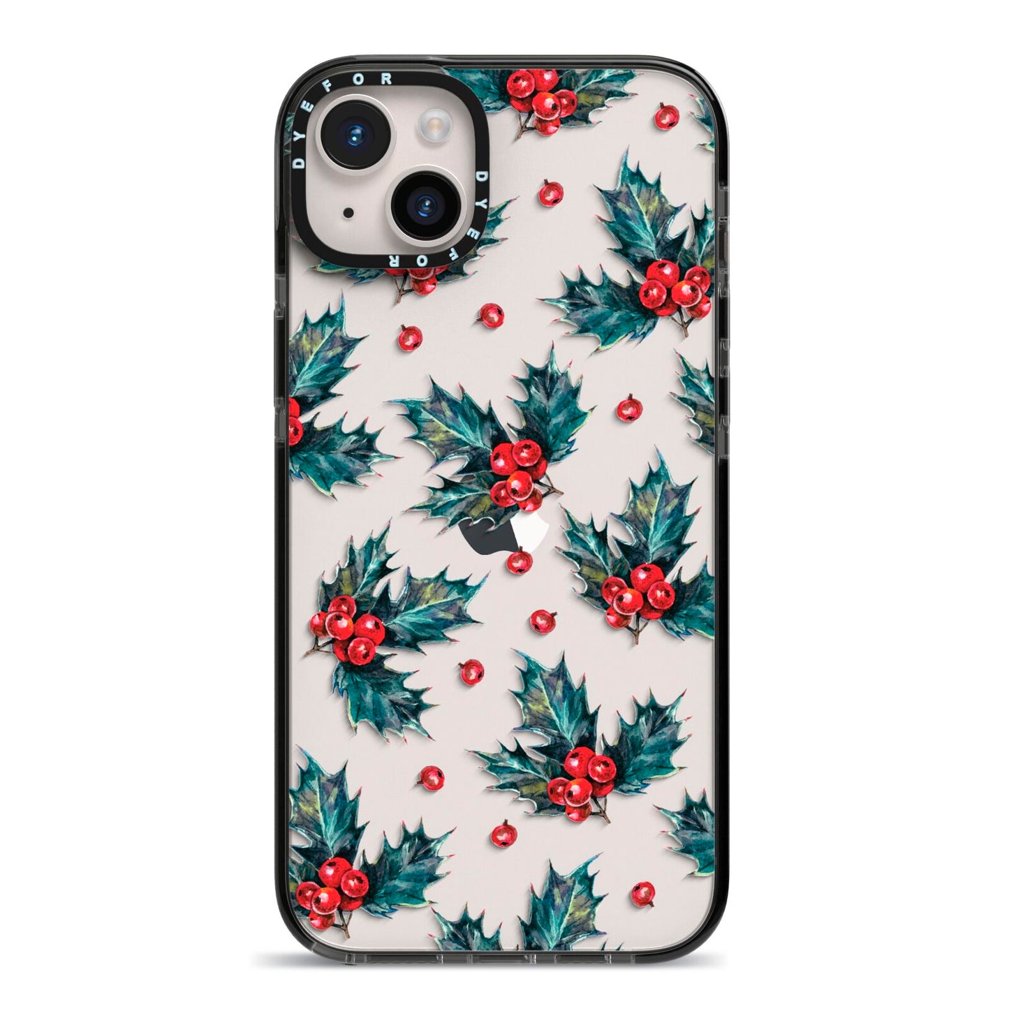 Holly berry iPhone 14 Plus Black Impact Case on Silver phone