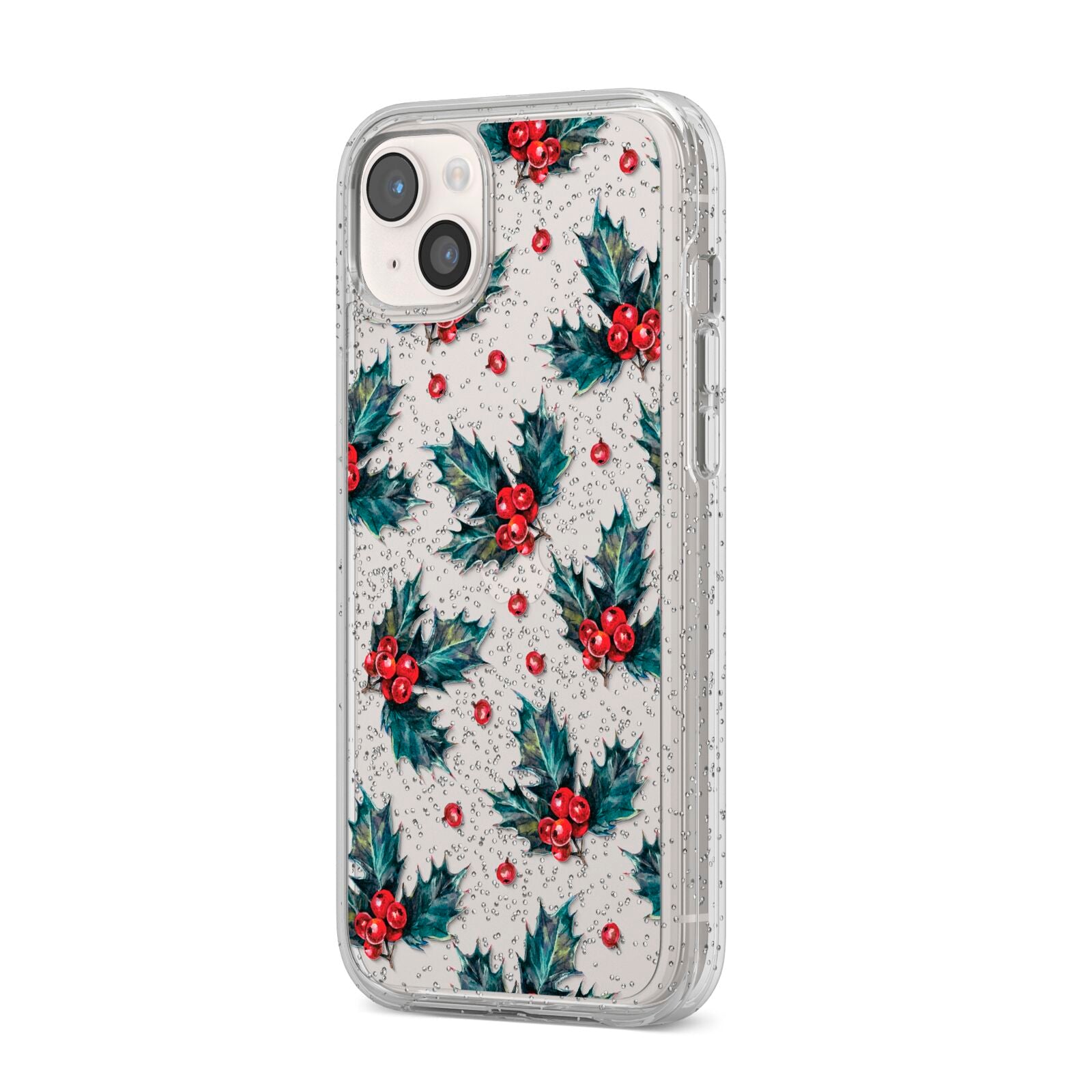 Holly berry iPhone 14 Plus Glitter Tough Case Starlight Angled Image