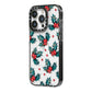 Holly berry iPhone 14 Pro Black Impact Case Side Angle on Silver phone