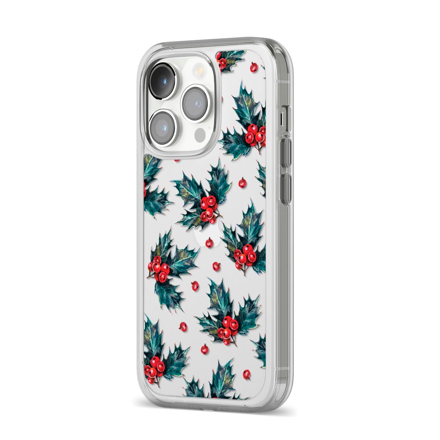 Holly berry iPhone 14 Pro Clear Tough Case Silver Angled Image