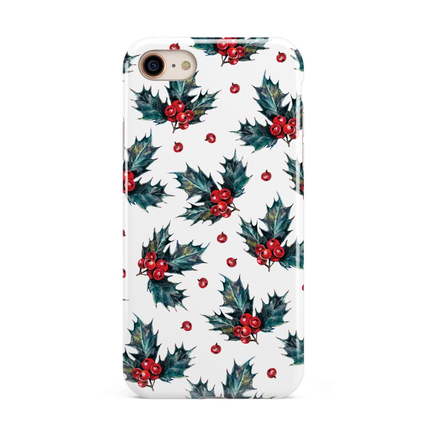 Holly berry iPhone 8 3D Tough Case on Gold Phone