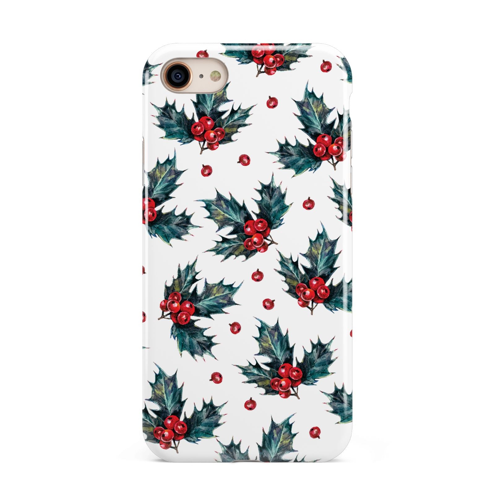 Holly berry iPhone 8 3D Tough Case on Gold Phone