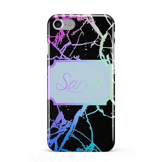Holographic Marble Black Personalised Apple iPhone Case
