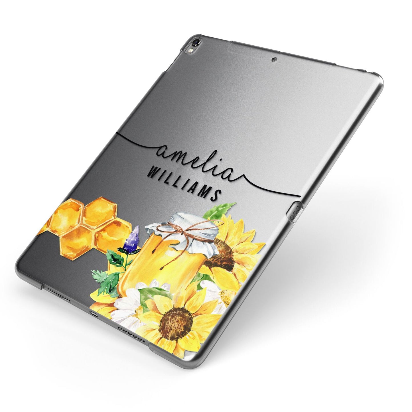 Honey Personalised Names Apple iPad Case on Grey iPad Side View