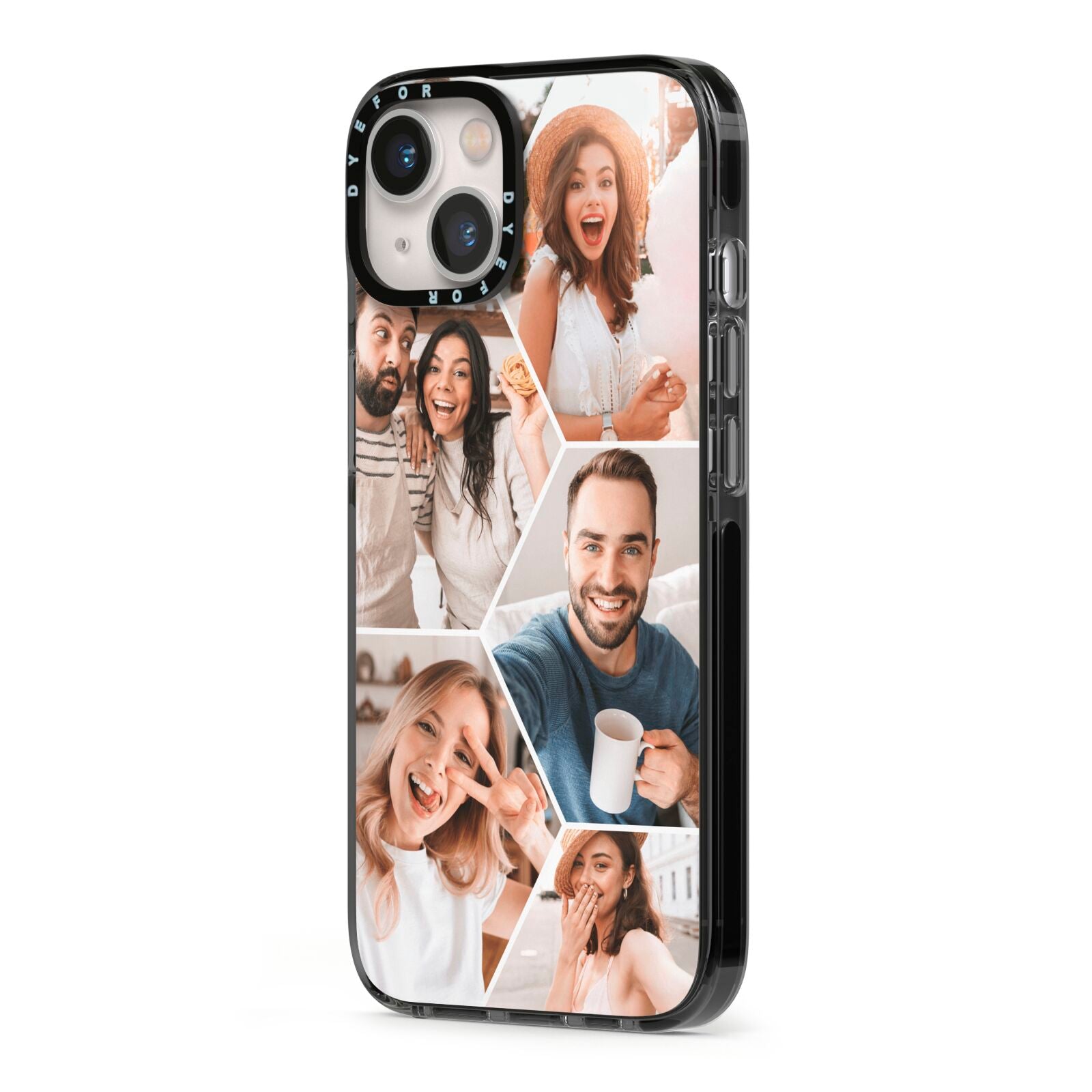 Honeycomb Photo iPhone 13 Black Impact Case Side Angle on Silver phone