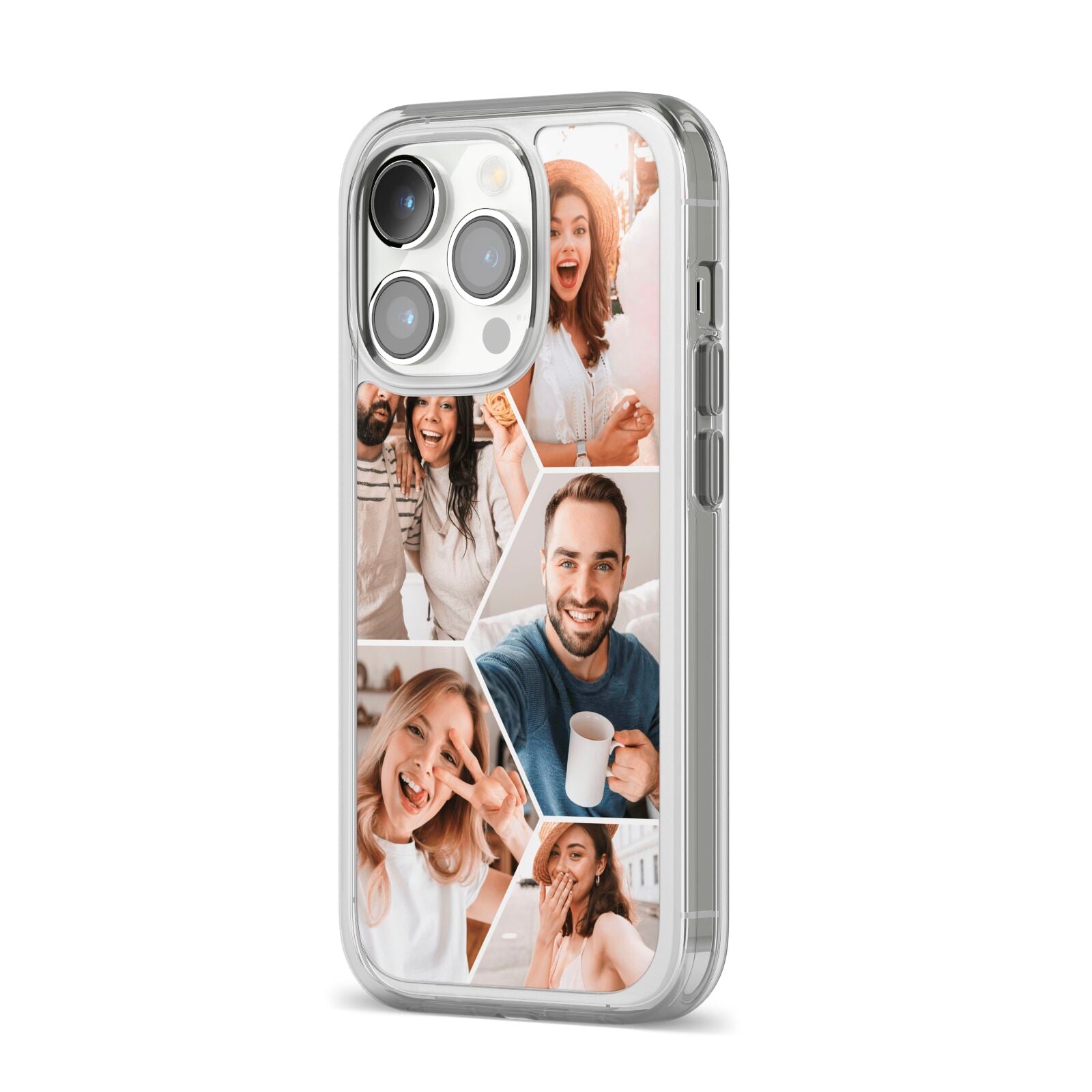 Honeycomb Photo iPhone 14 Pro Clear Tough Case Silver Angled Image