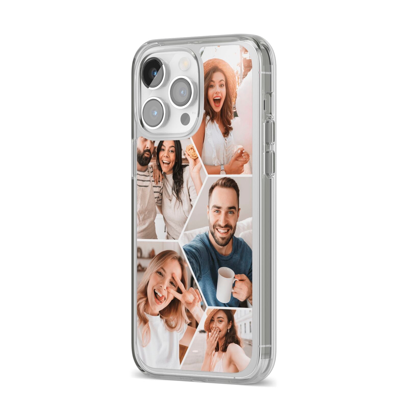 Honeycomb Photo iPhone 14 Pro Max Clear Tough Case Silver Angled Image