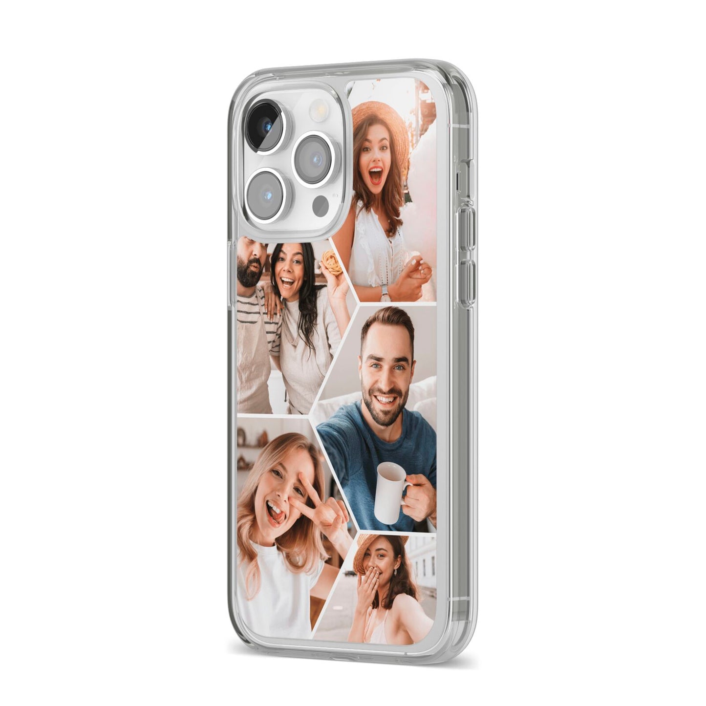 Honeycomb Photo iPhone 14 Pro Max Clear Tough Case Silver Angled Image