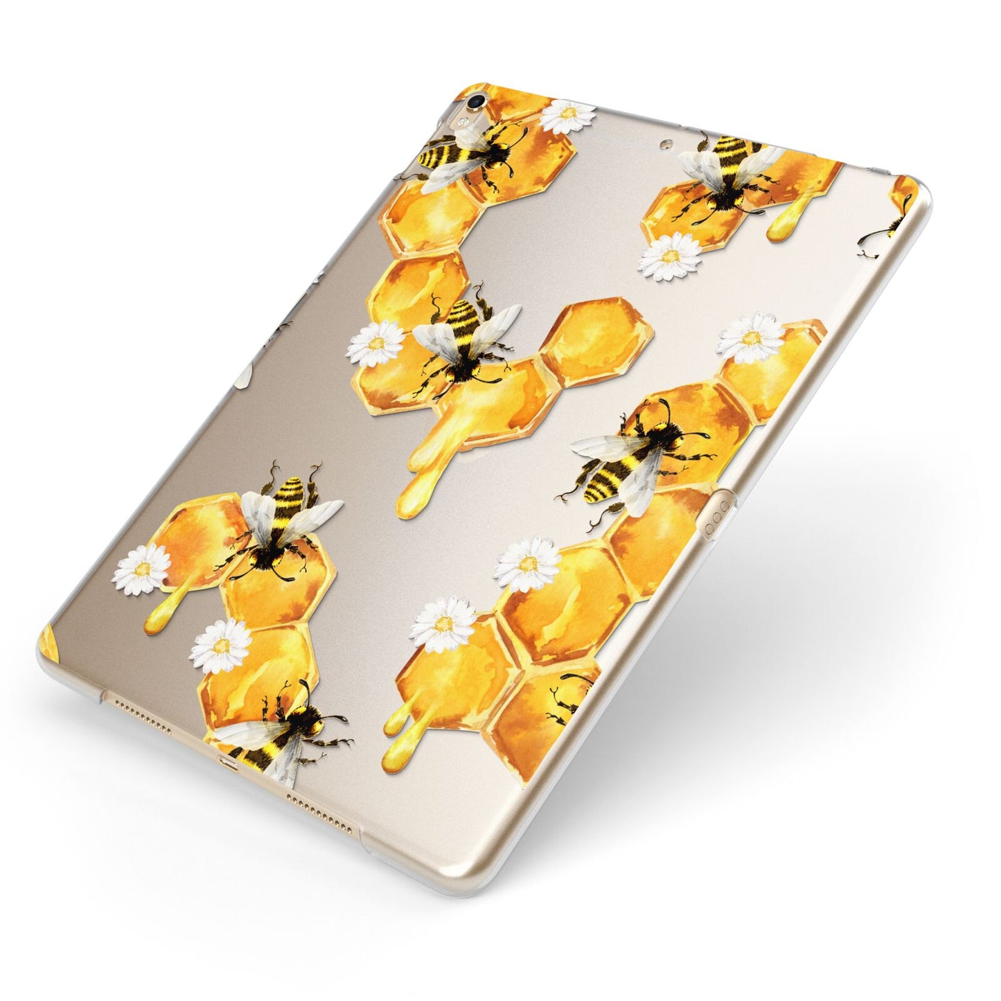 Honeycomb with Bees and Daisies Apple iPad Case on Gold iPad Side View