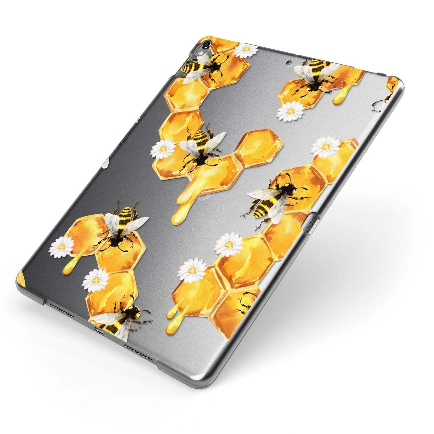 Honeycomb with Bees and Daisies Apple iPad Case on Grey iPad Side View
