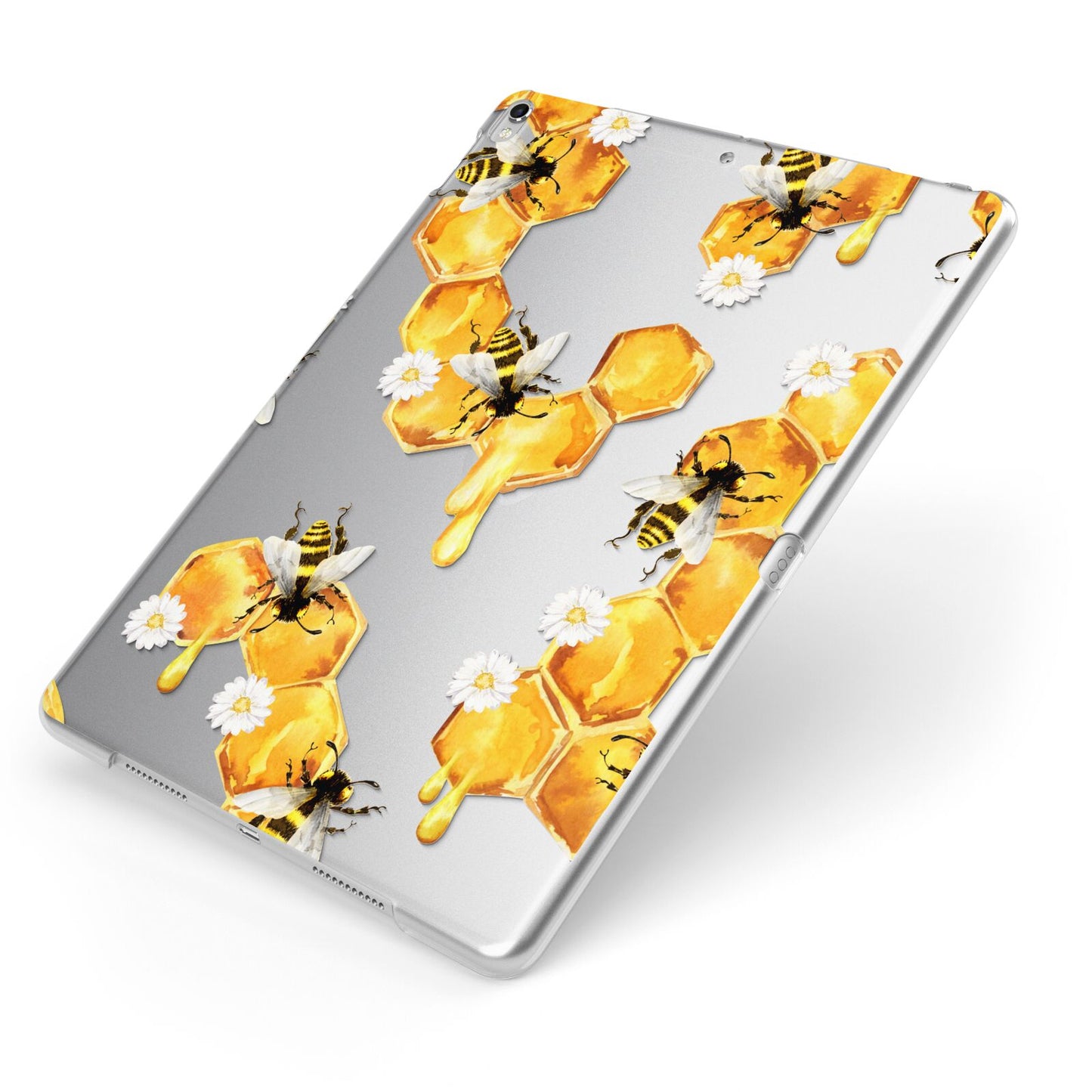 Honeycomb with Bees and Daisies Apple iPad Case on Silver iPad Side View