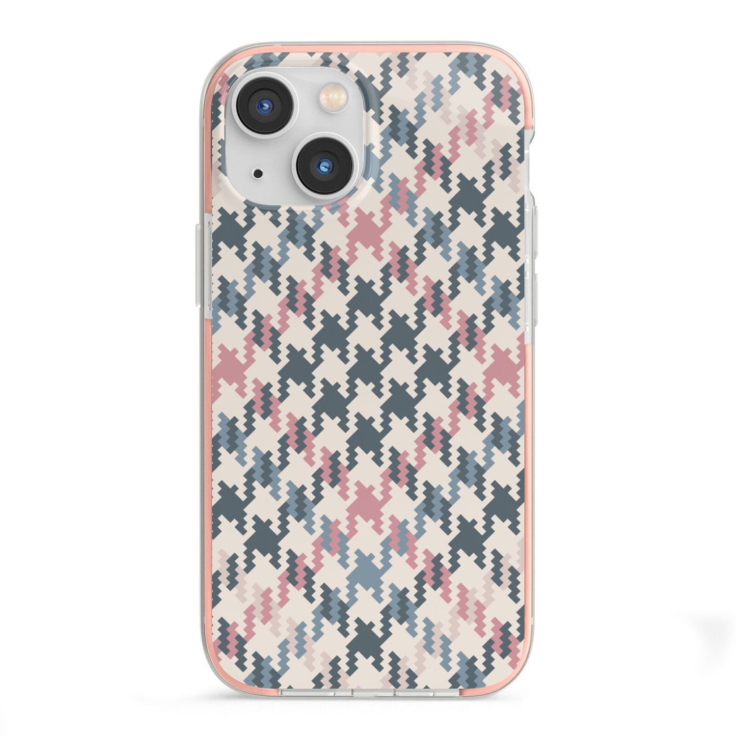 Houndstooth Fabric Effect iPhone 13 Mini TPU Impact Case with Pink Edges