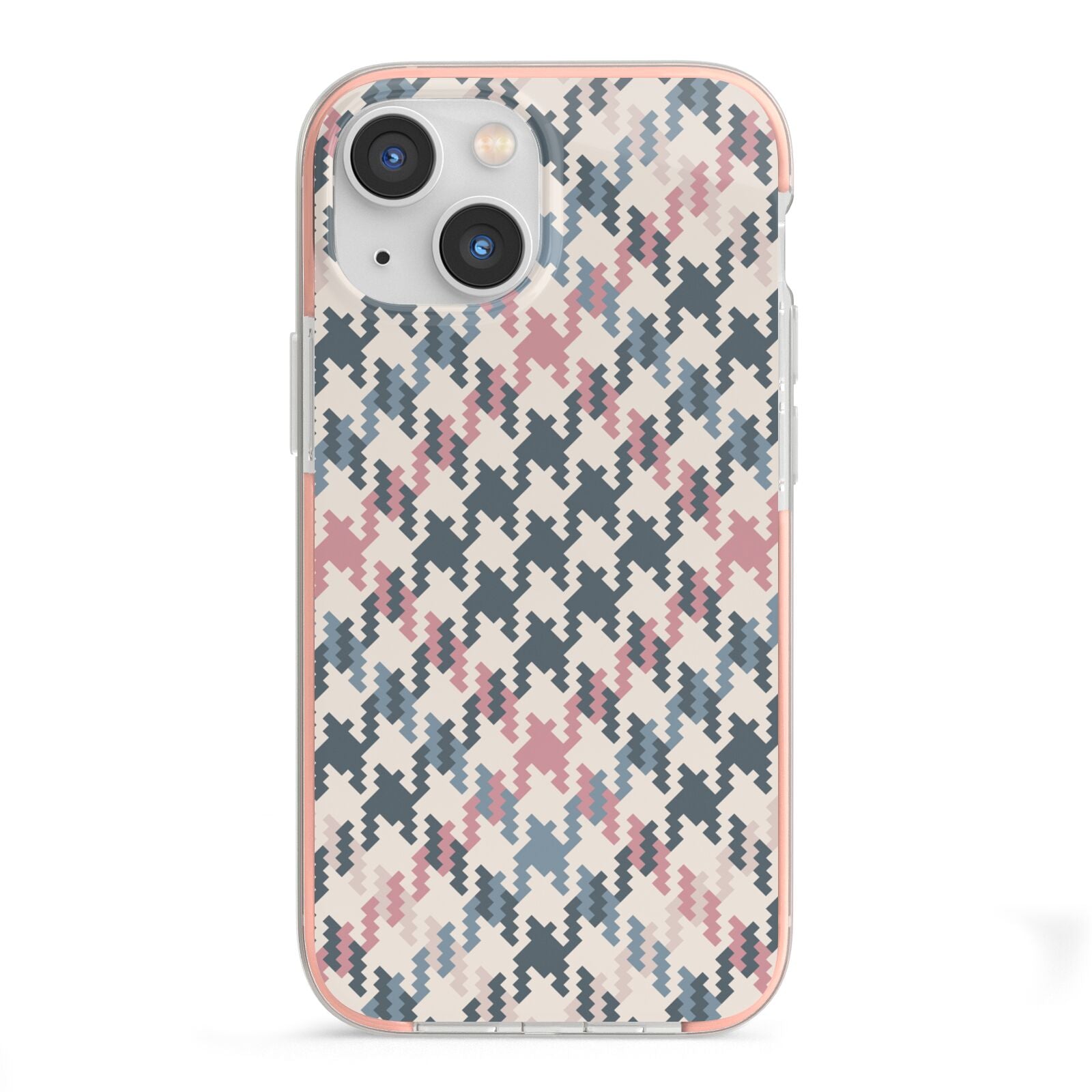 Houndstooth Fabric Effect iPhone 13 Mini TPU Impact Case with Pink Edges