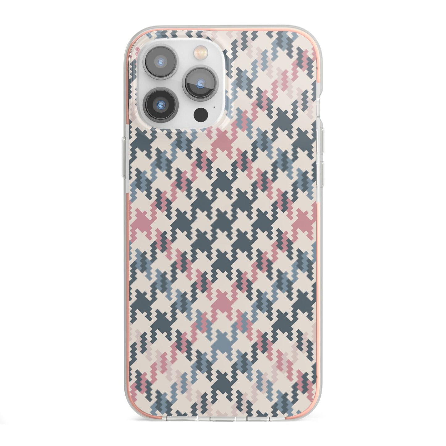 Houndstooth Fabric Effect iPhone 13 Pro Max TPU Impact Case with Pink Edges
