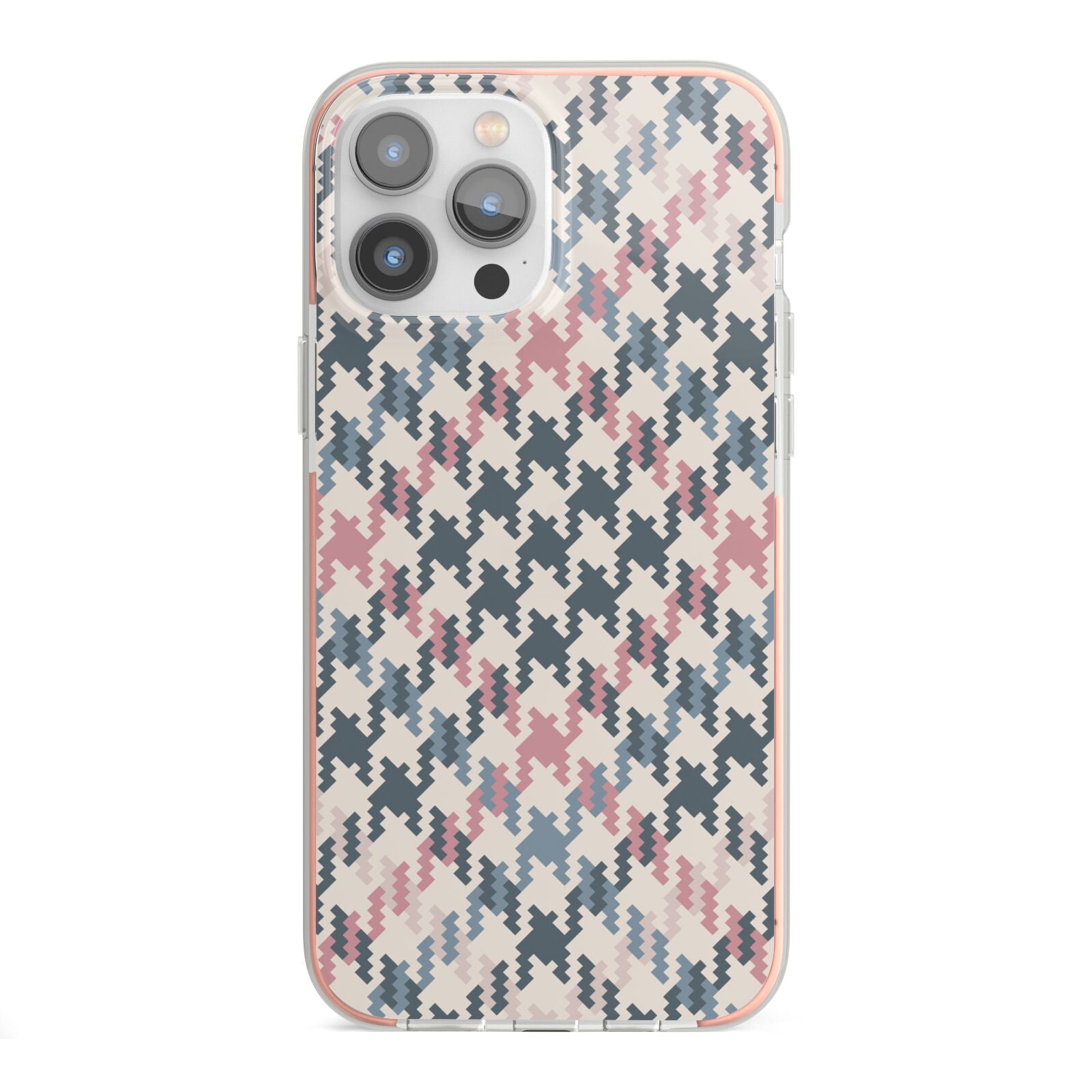Houndstooth Fabric Effect iPhone 13 Pro Max TPU Impact Case with Pink Edges