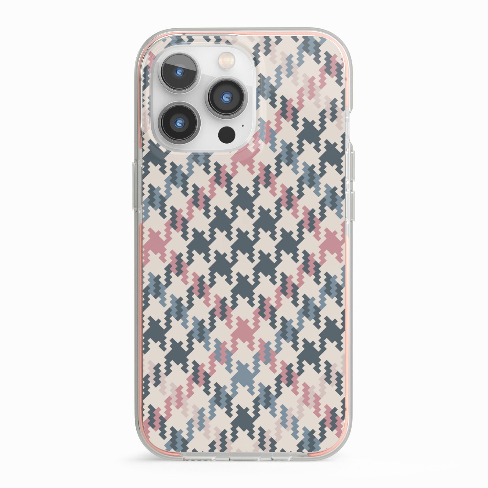 Houndstooth Fabric Effect iPhone 13 Pro TPU Impact Case with Pink Edges