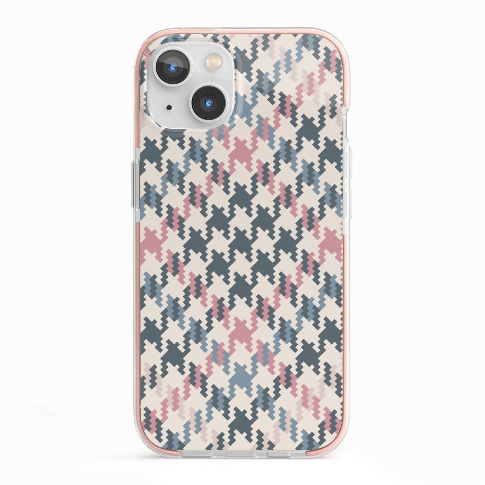 Houndstooth Fabric Effect iPhone 13 TPU Impact Case with Pink Edges
