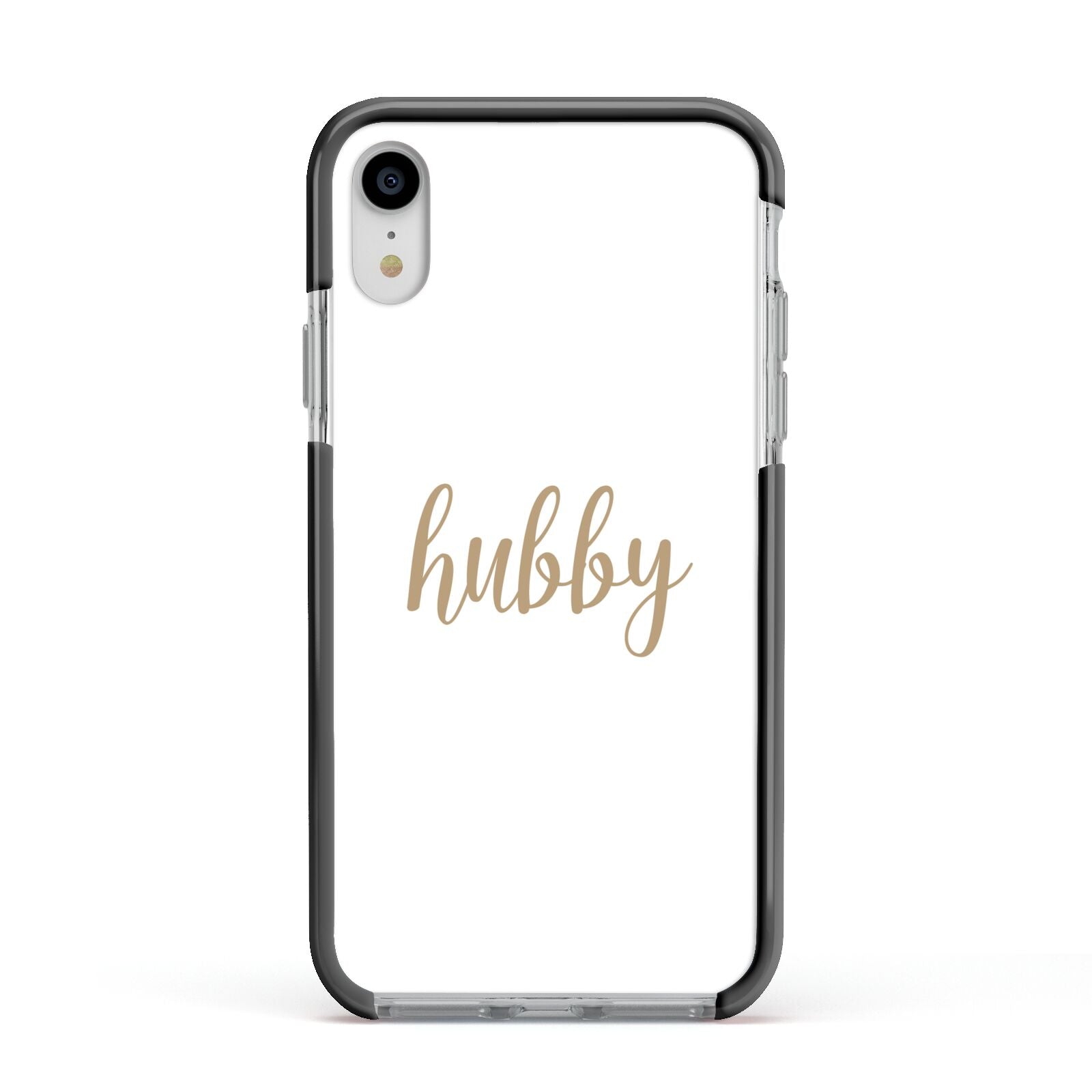 Hubby Apple iPhone XR Impact Case Black Edge on Silver Phone