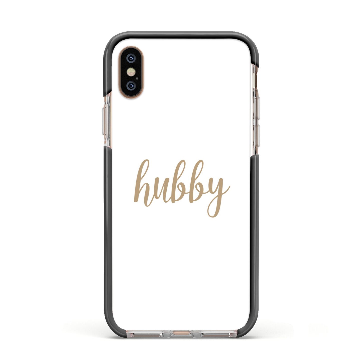 Hubby Apple iPhone Xs Impact Case Black Edge on Gold Phone