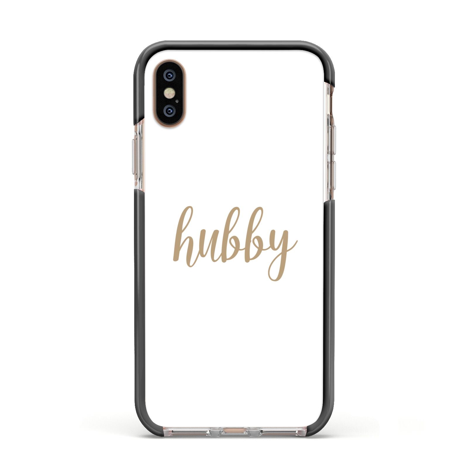 Hubby Apple iPhone Xs Impact Case Black Edge on Gold Phone