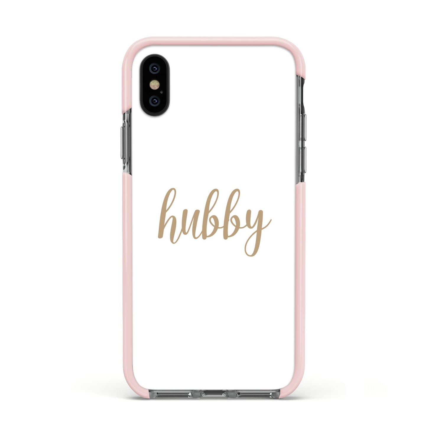 Hubby Apple iPhone Xs Impact Case Pink Edge on Black Phone