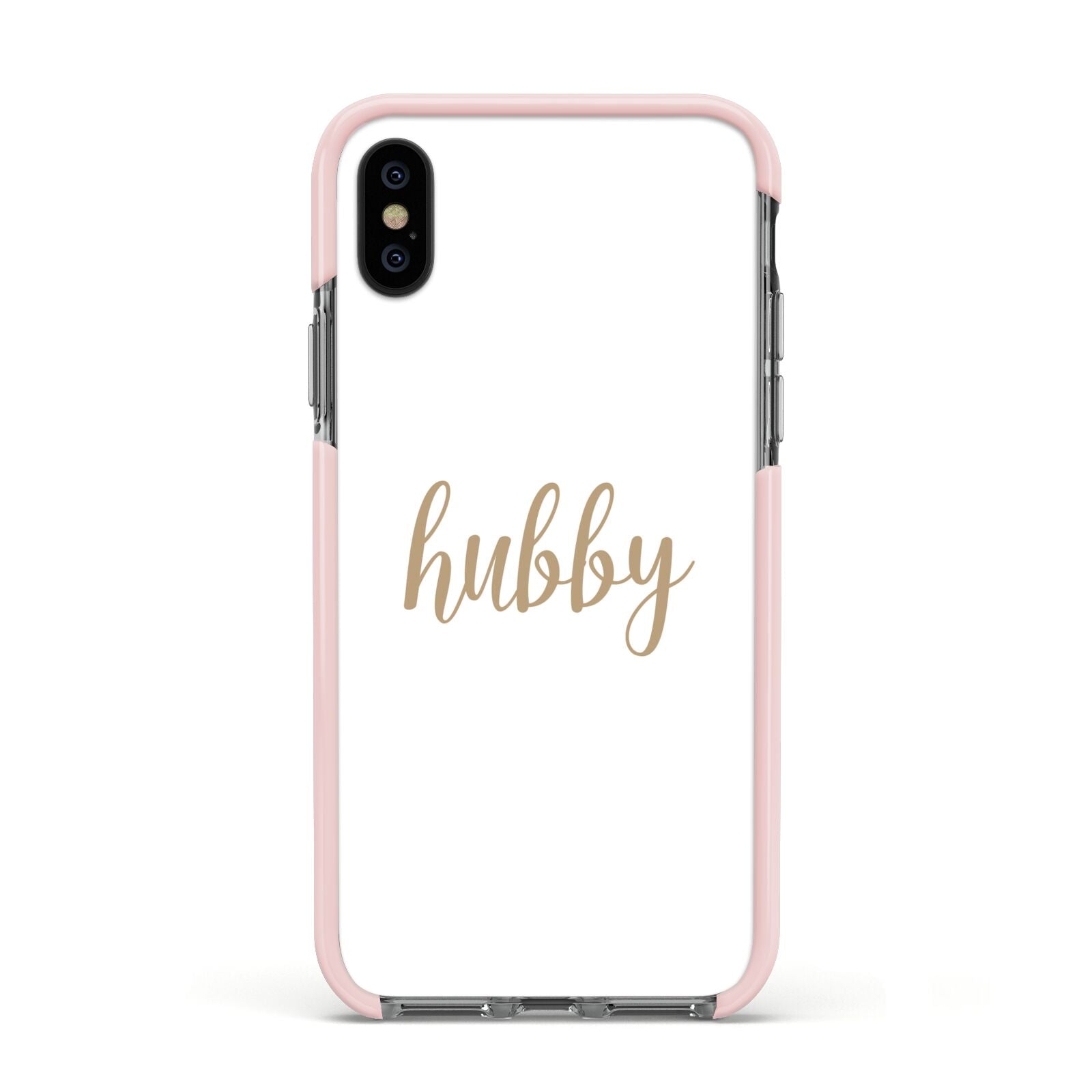 Hubby Apple iPhone Xs Impact Case Pink Edge on Black Phone