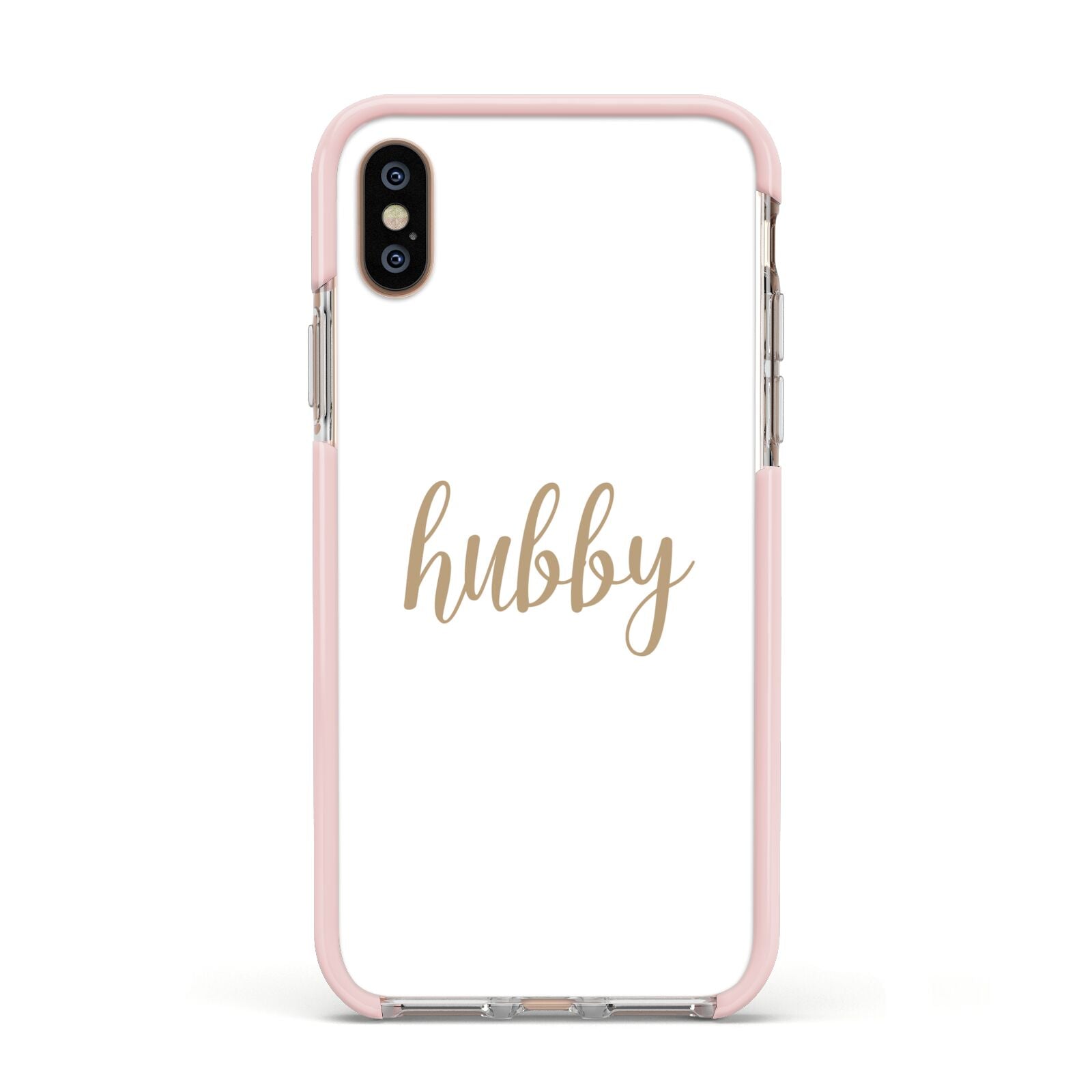 Hubby Apple iPhone Xs Impact Case Pink Edge on Gold Phone