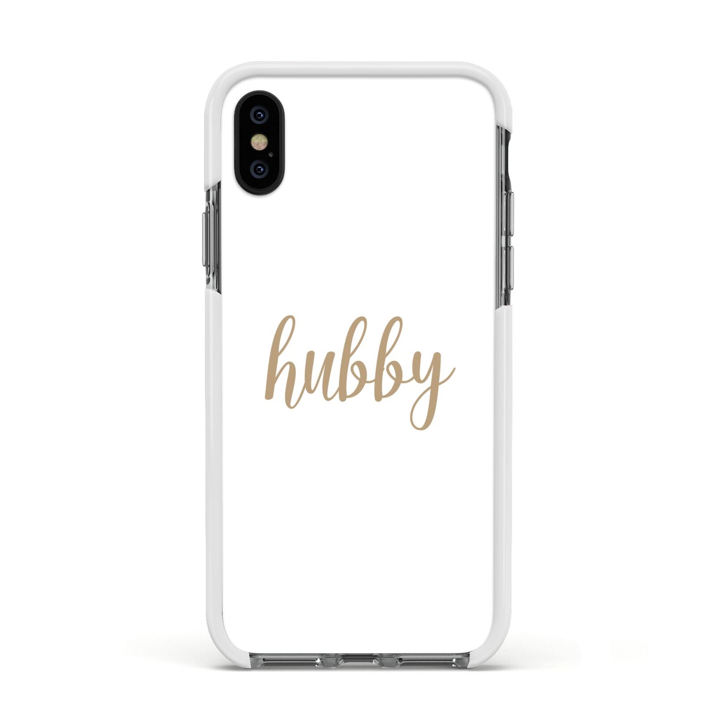 Hubby Apple iPhone Xs Impact Case White Edge on Black Phone