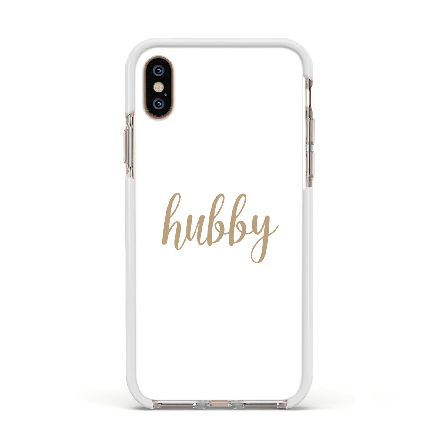 Hubby Apple iPhone Xs Impact Case White Edge on Gold Phone