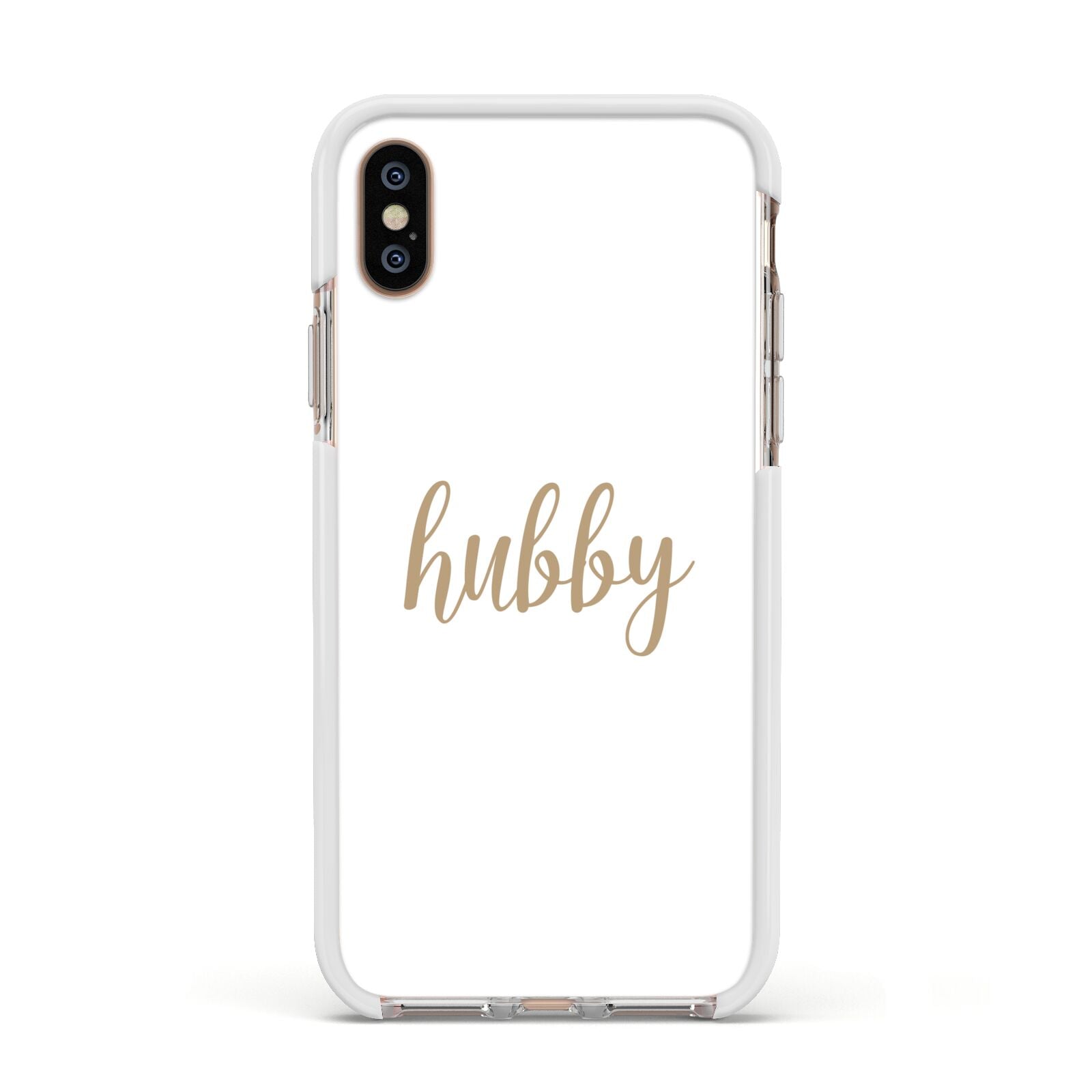 Hubby Apple iPhone Xs Impact Case White Edge on Gold Phone