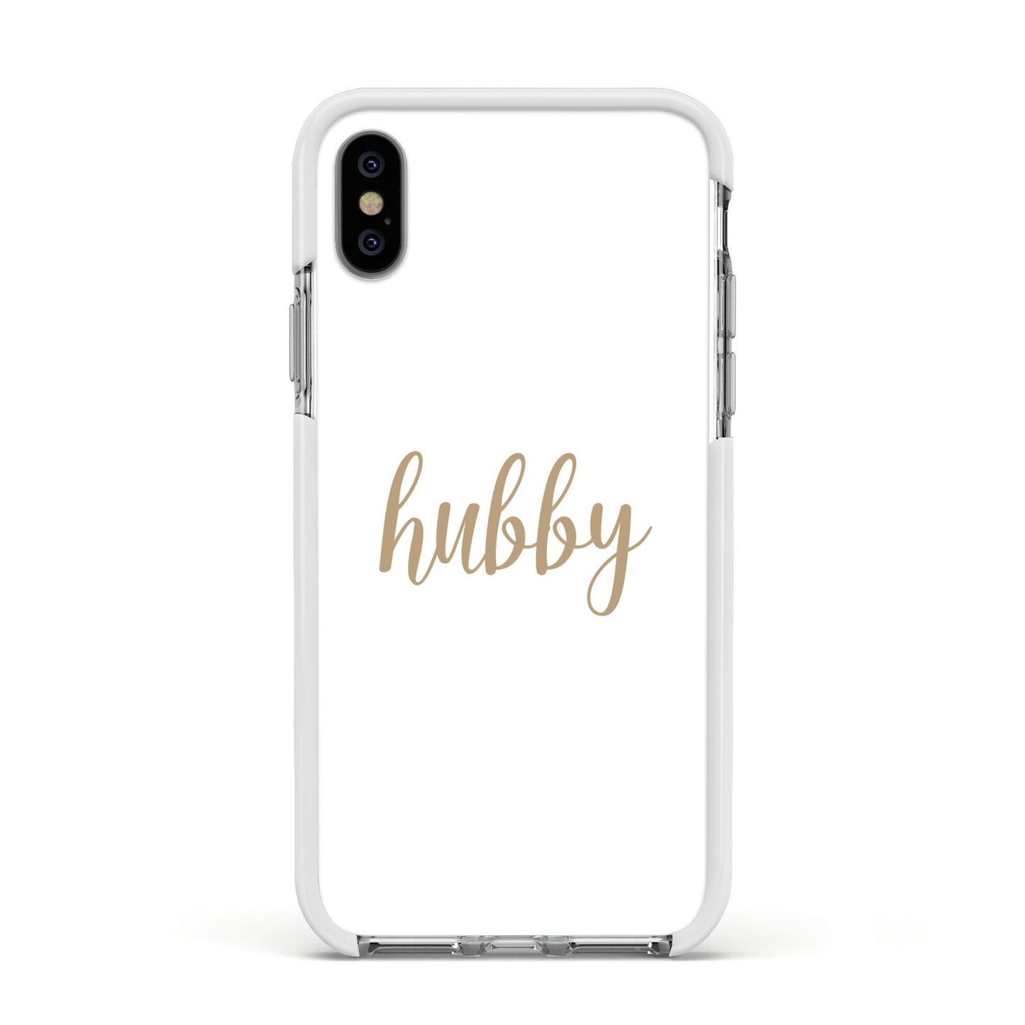 Hubby Apple iPhone Xs Impact Case White Edge on Silver Phone