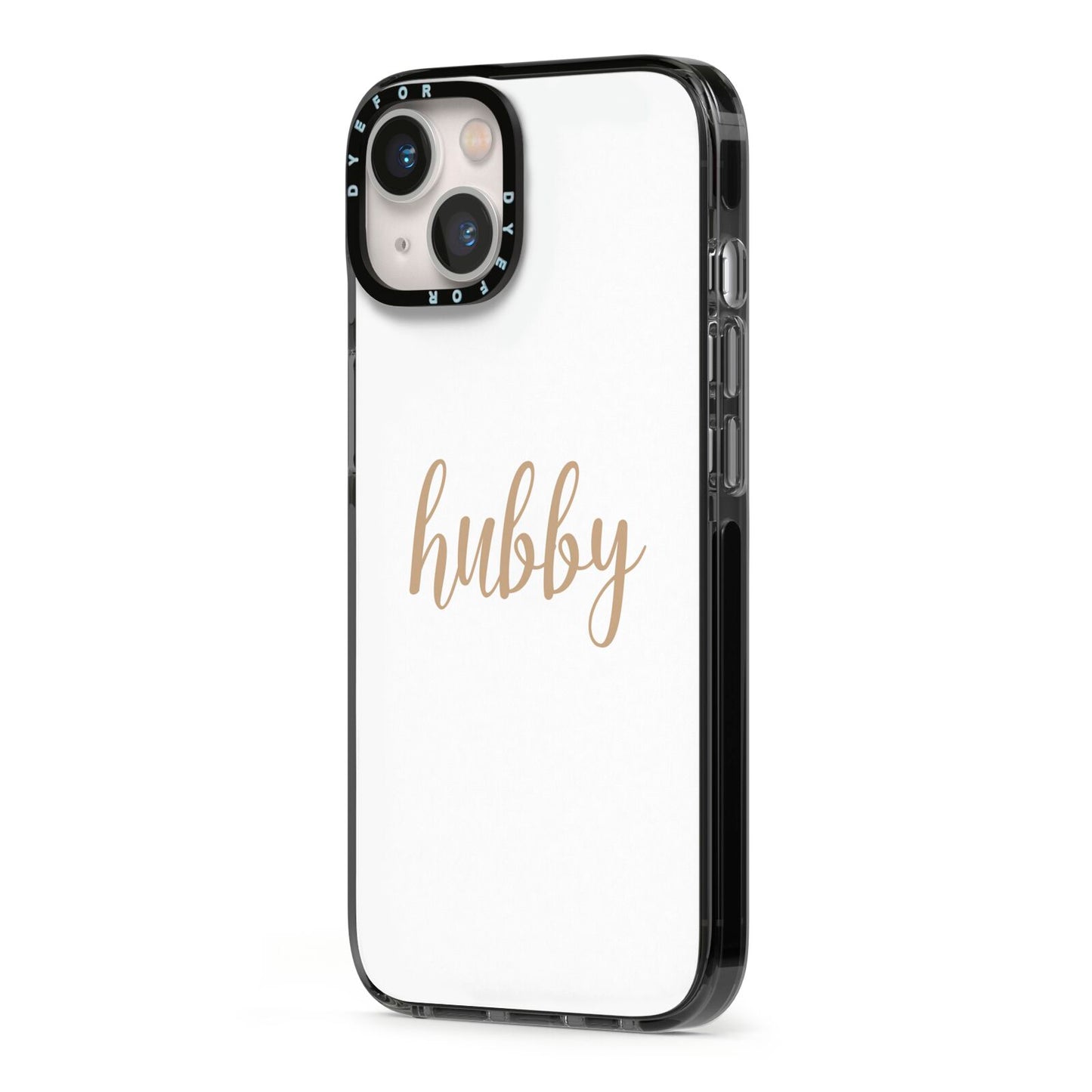 Hubby iPhone 13 Black Impact Case Side Angle on Silver phone