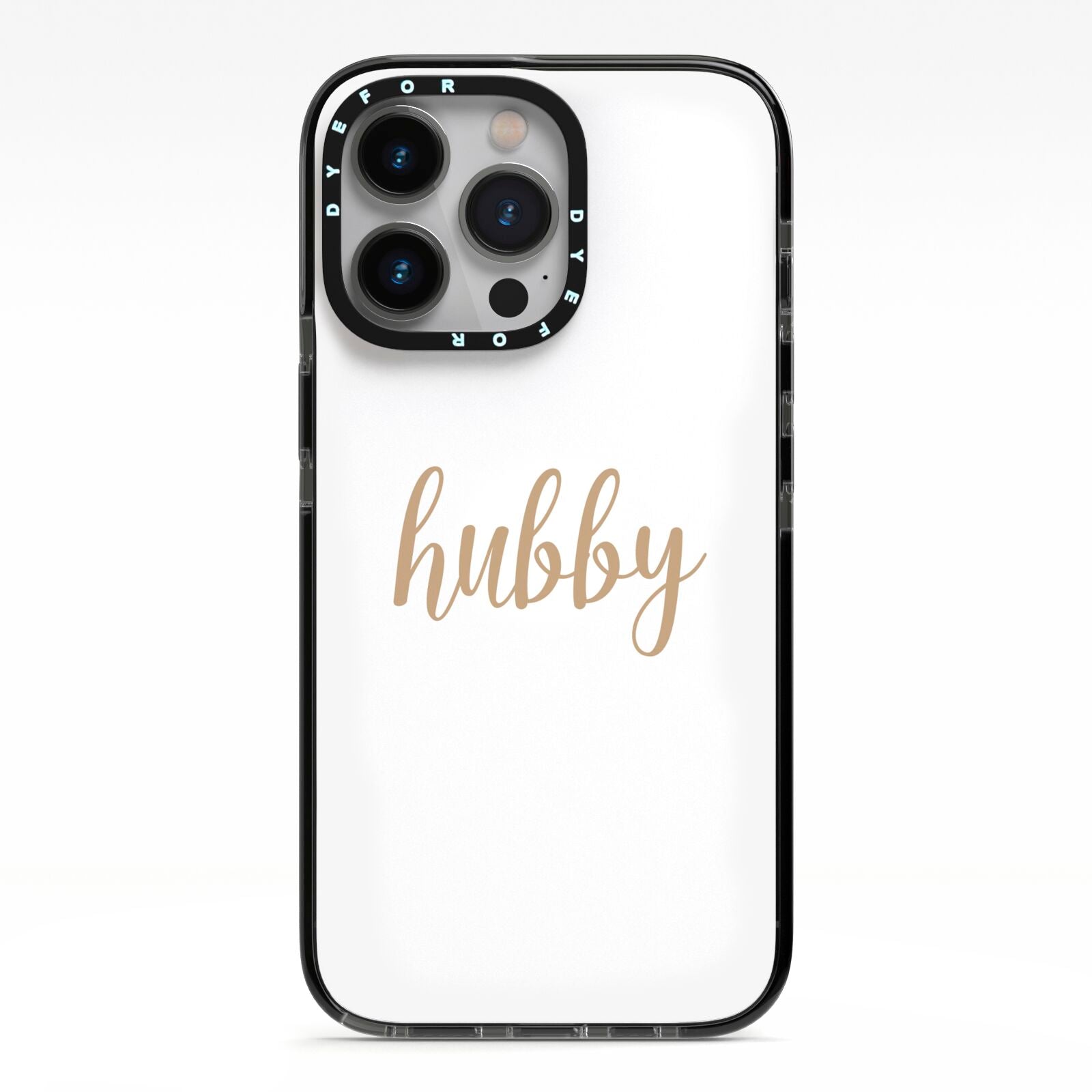 Hubby iPhone 13 Pro Black Impact Case on Silver phone