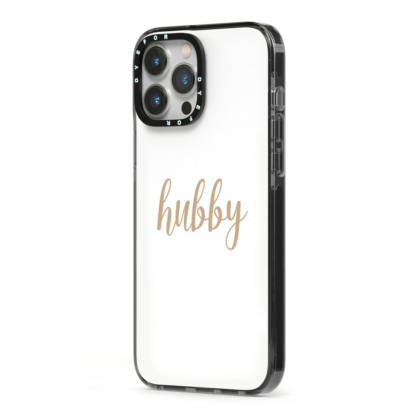 Hubby iPhone 13 Pro Max Black Impact Case Side Angle on Silver phone
