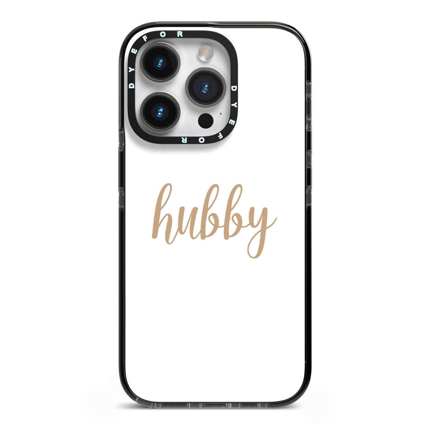 Hubby iPhone 14 Pro Black Impact Case on Silver phone