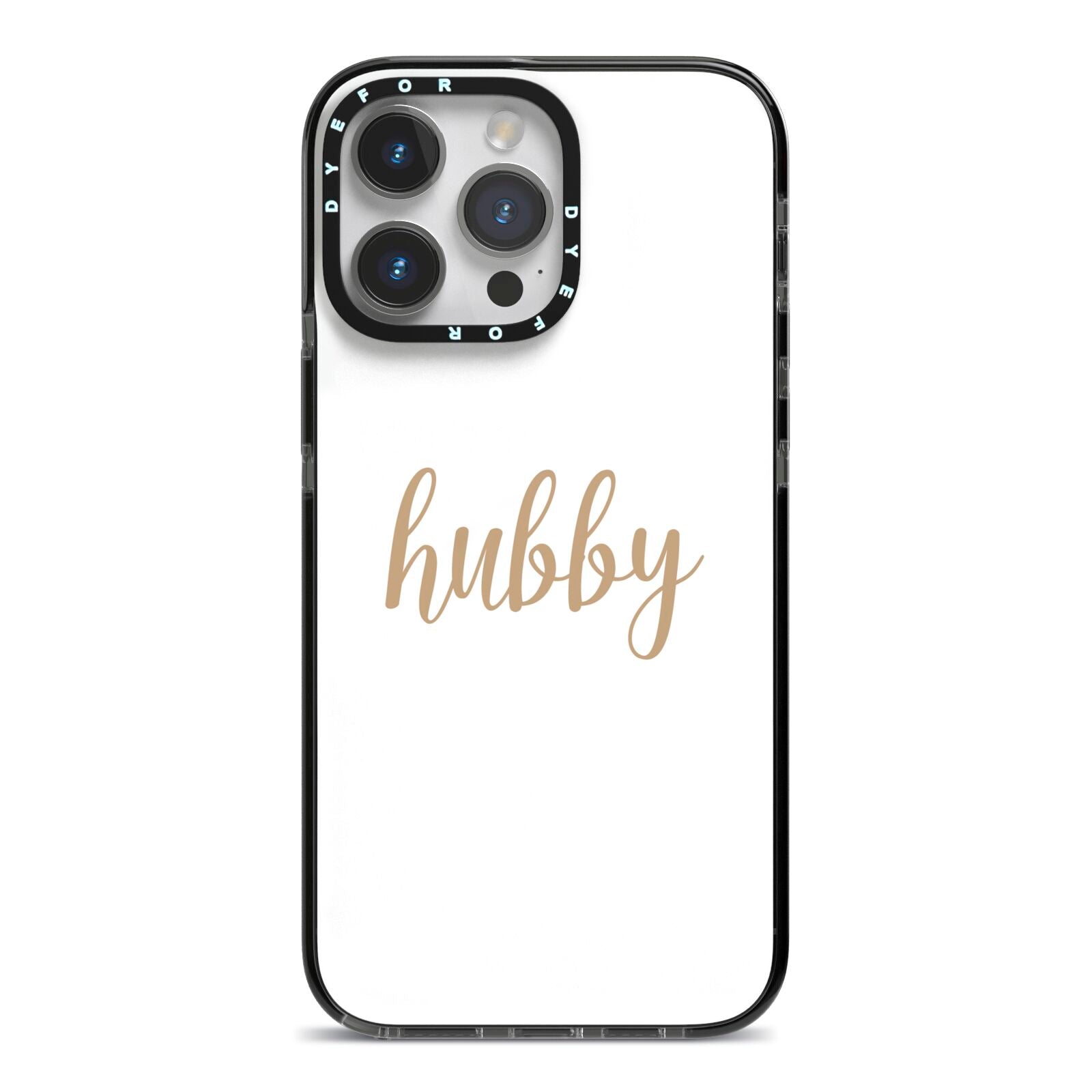 Hubby iPhone 14 Pro Max Black Impact Case on Silver phone