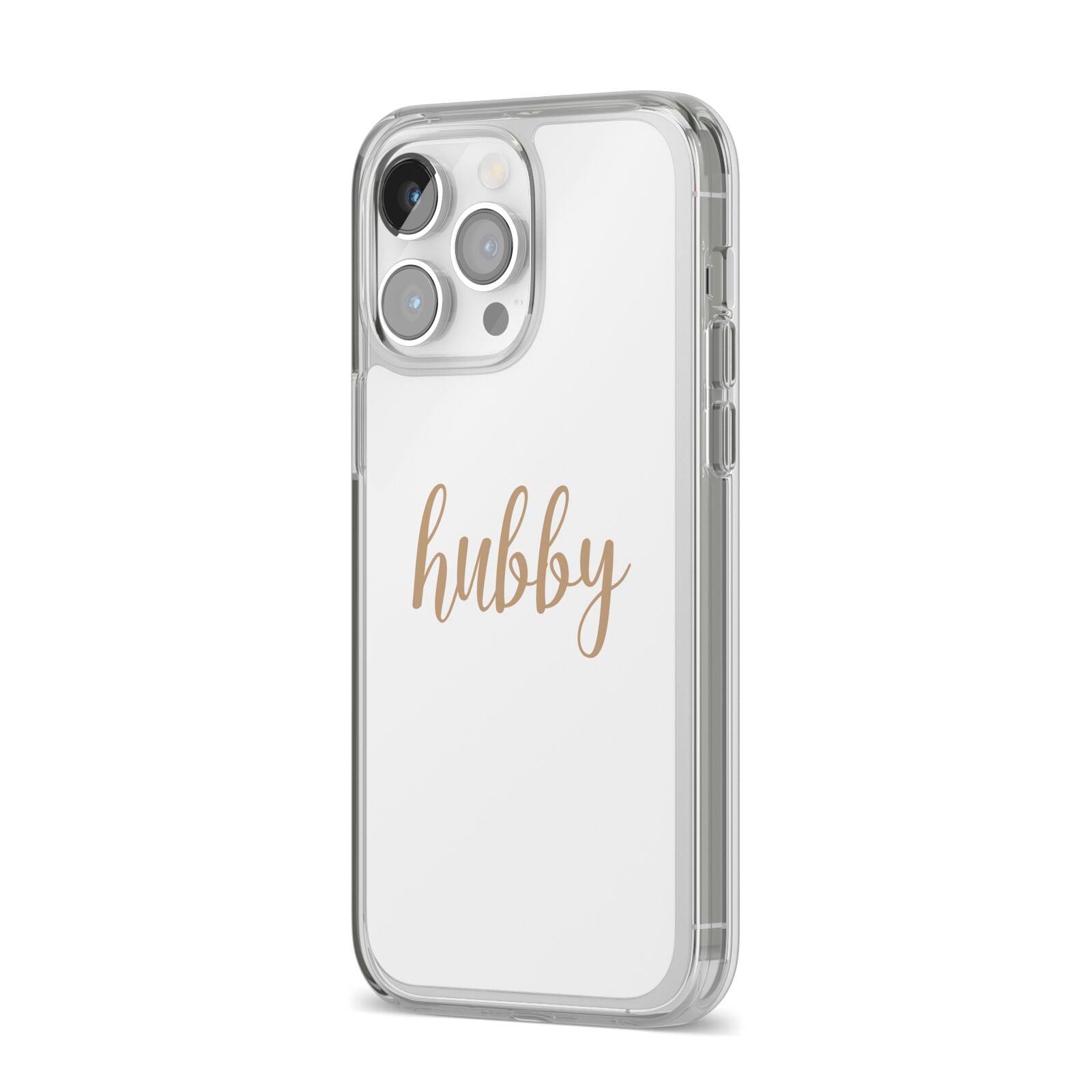 Hubby iPhone 14 Pro Max Clear Tough Case Silver Angled Image
