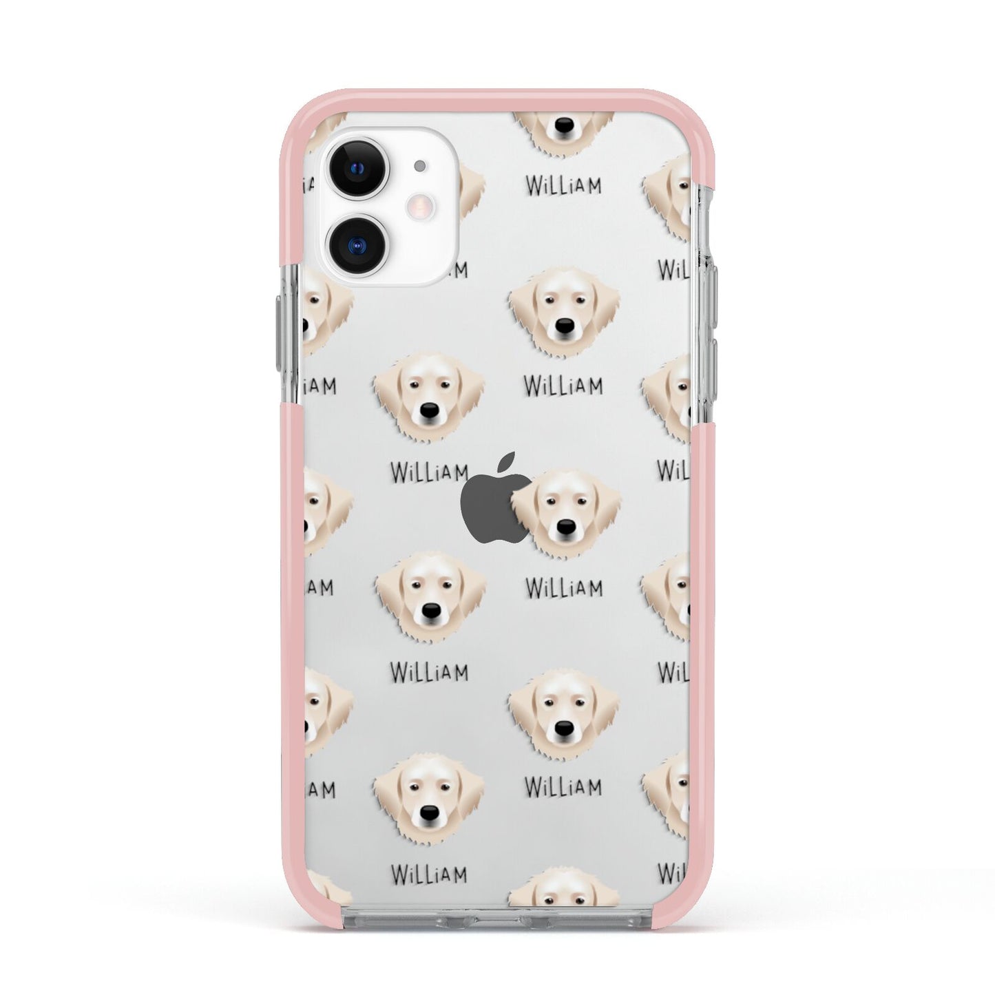 Hungarian Kuvasz Icon with Name Apple iPhone 11 in White with Pink Impact Case
