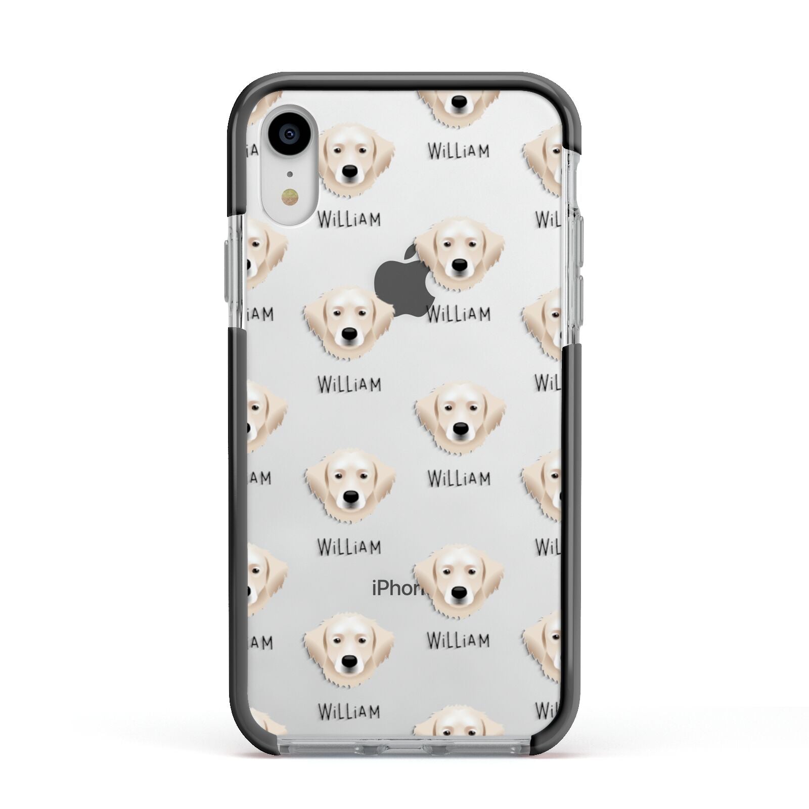 Hungarian Kuvasz Icon with Name Apple iPhone XR Impact Case Black Edge on Silver Phone