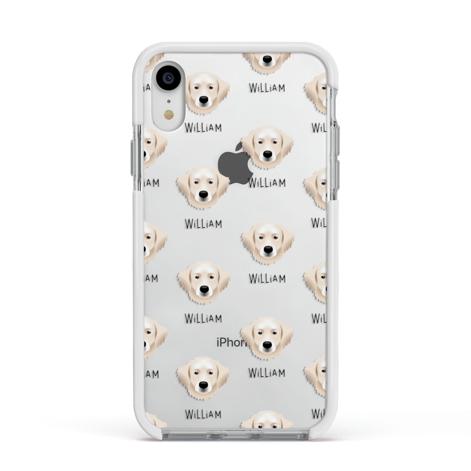 Hungarian Kuvasz Icon with Name Apple iPhone XR Impact Case White Edge on Silver Phone
