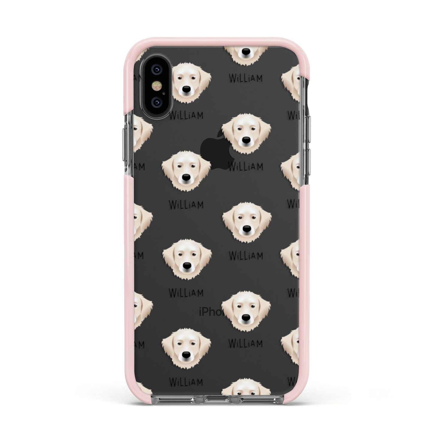 Hungarian Kuvasz Icon with Name Apple iPhone Xs Impact Case Pink Edge on Black Phone
