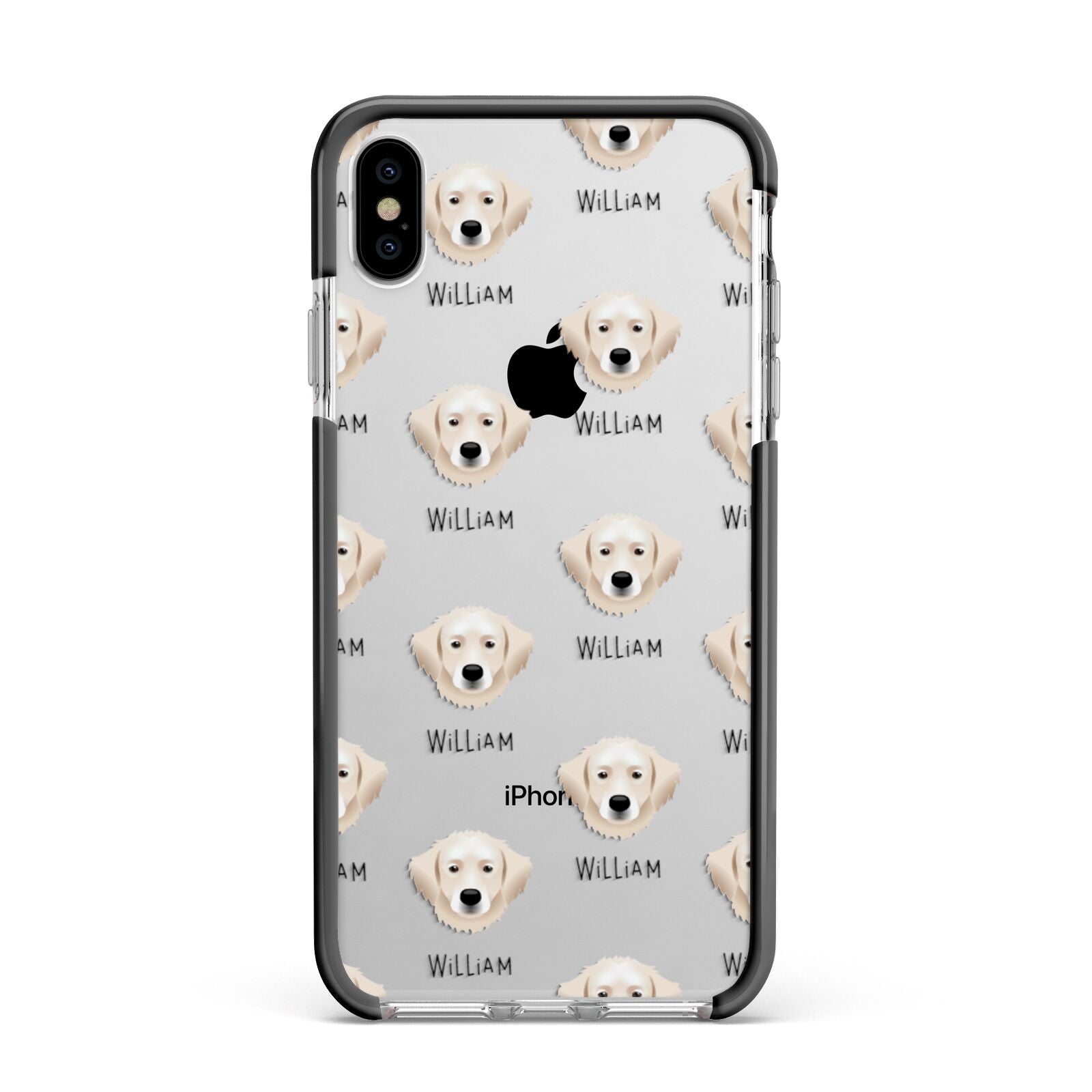 Hungarian Kuvasz Icon with Name Apple iPhone Xs Max Impact Case Black Edge on Silver Phone