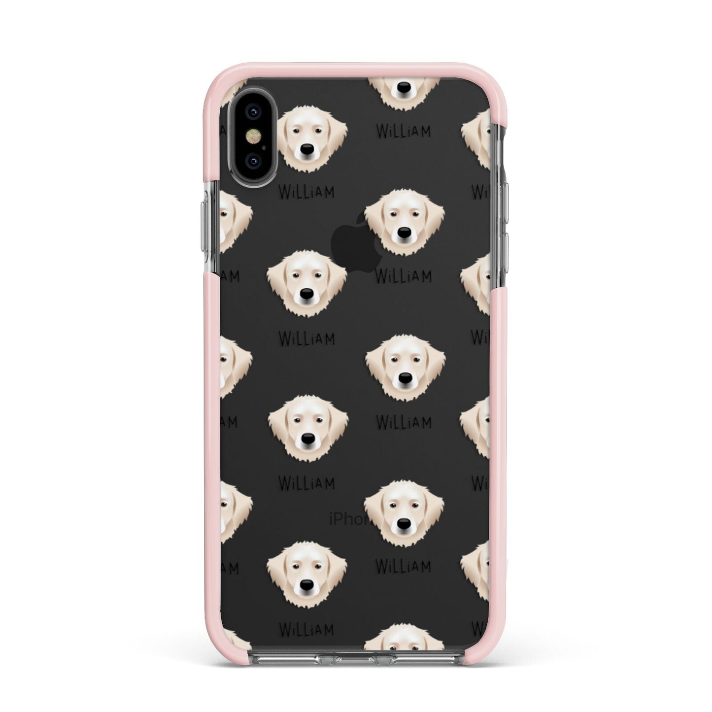 Hungarian Kuvasz Icon with Name Apple iPhone Xs Max Impact Case Pink Edge on Black Phone